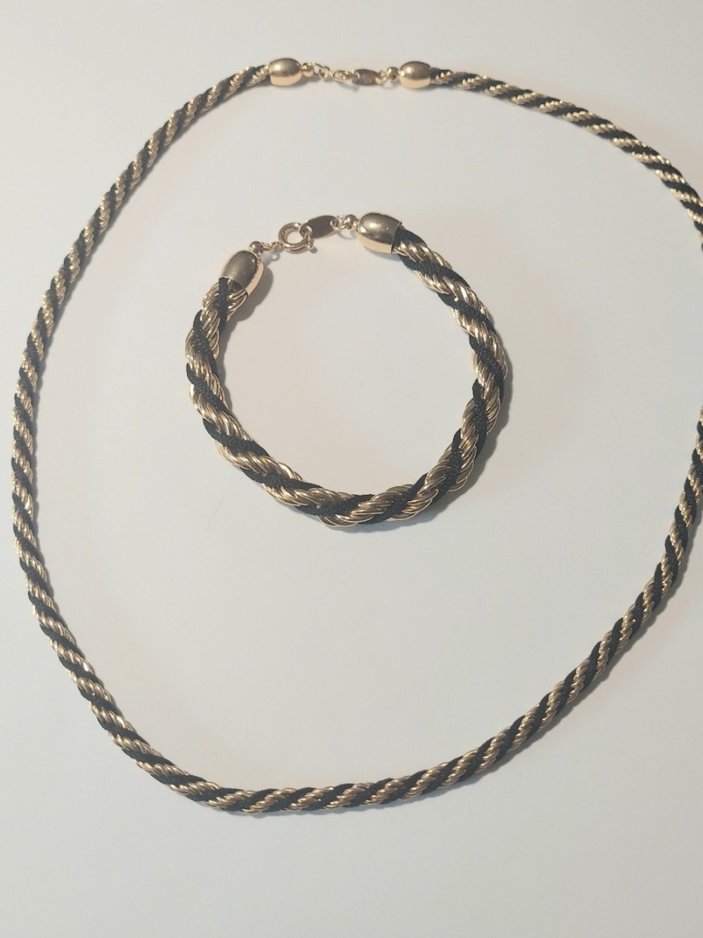 Vintage Trifari Black Gold Ribbon Twist Necklace Bracelet Set 80s Power Dressing